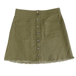 Madewell Skirt Womens 4 Olive Green Button Front Mini Raw Hem Academia Earthy